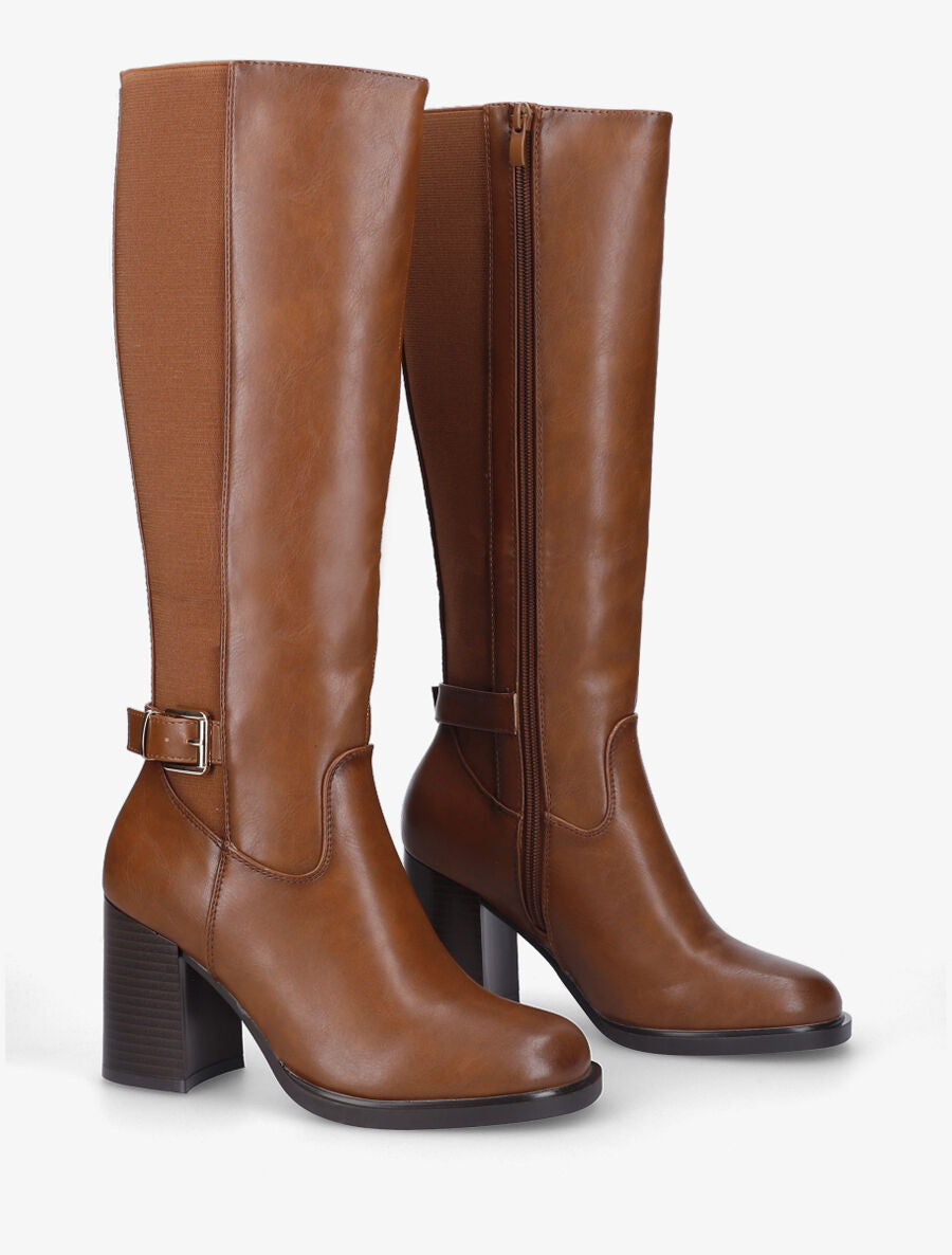 Bottes à talon élastiquée - Camel - 4