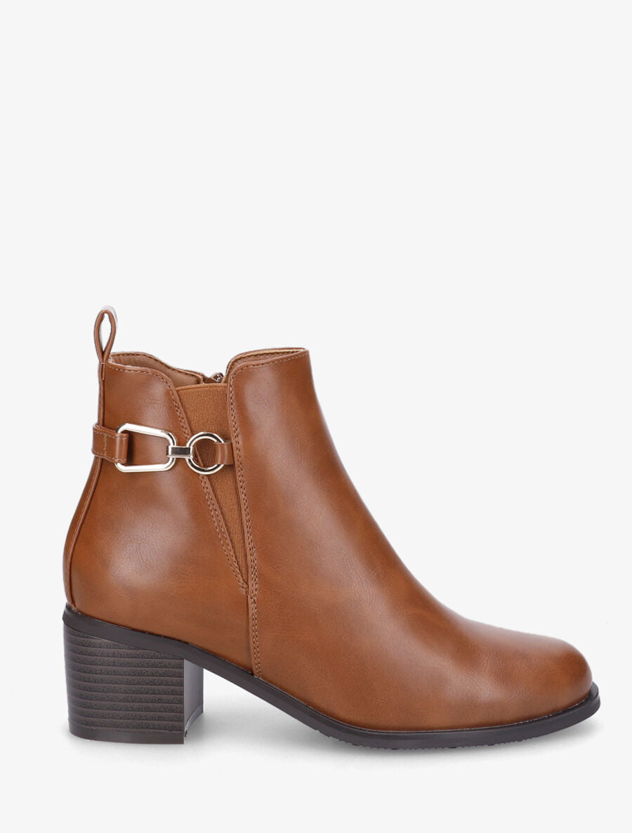Bottines en simili à boucle fantaisie - Camel - 5