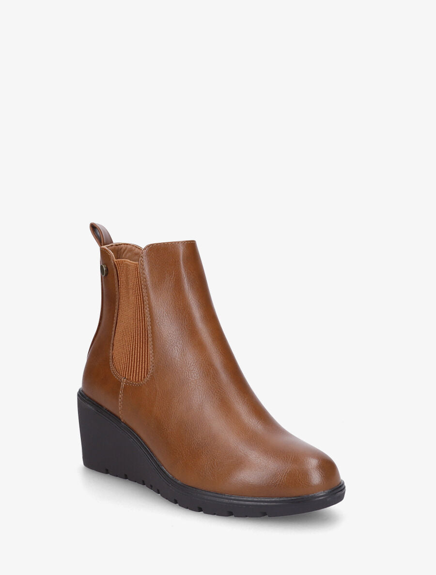Bottines compensées en simili - Camel - 2