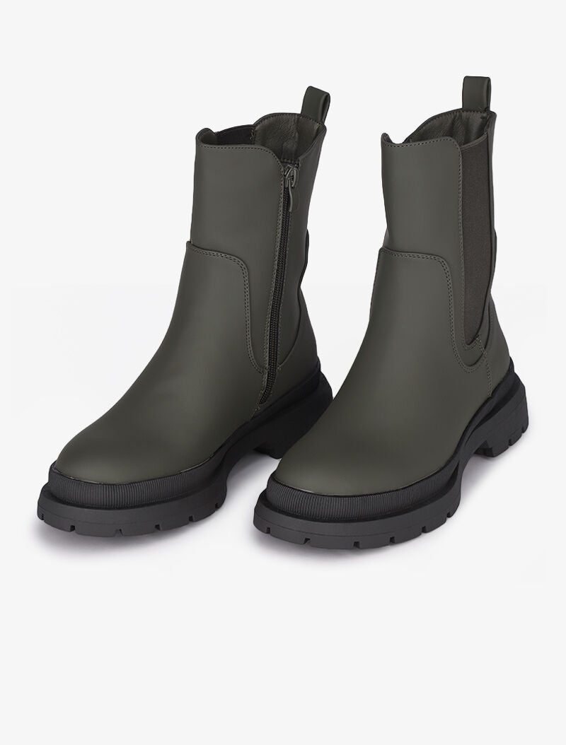 Boots montantes à semelles crantées - Kaki - 5