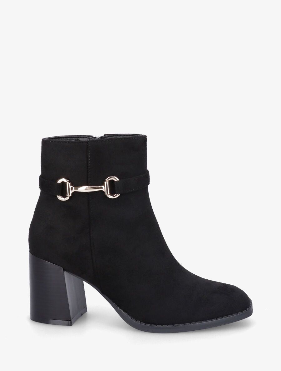 Bottines en suédine à talon et boucle - Noir - 1