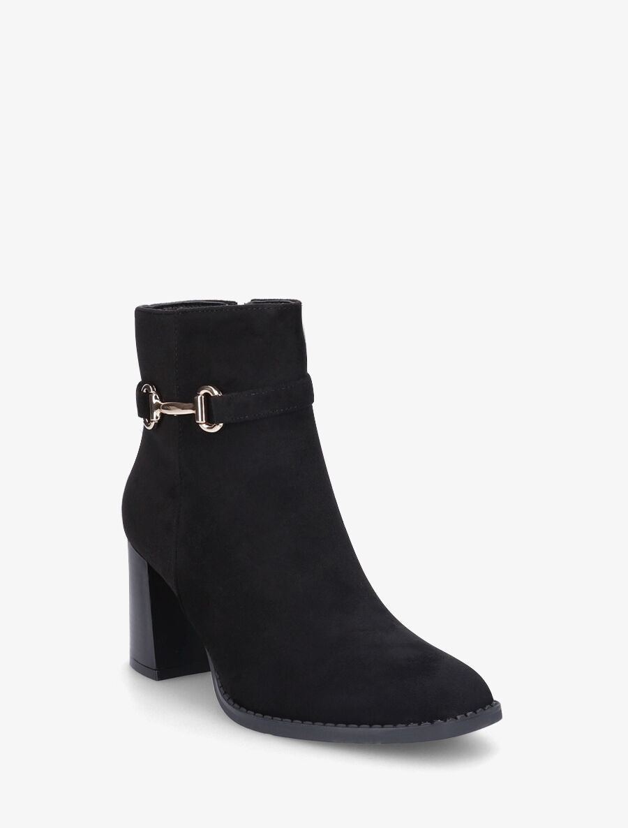 Bottines en suédine à talon et boucle - Noir - 2