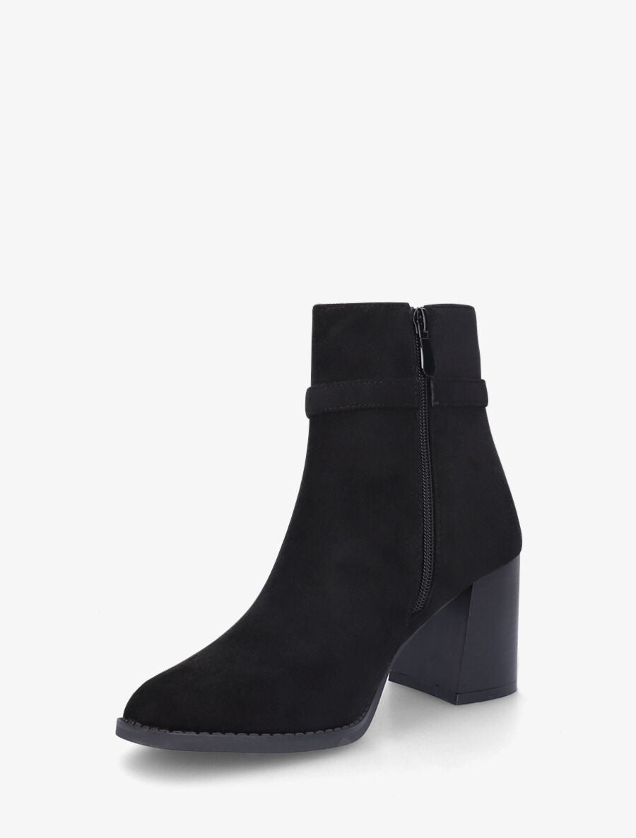 Bottines en suédine à talon et boucle - Noir - 3