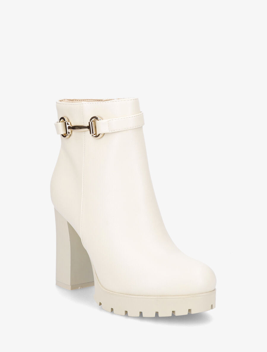 Bottines en simili à talon haut et boucle - Beige - 2