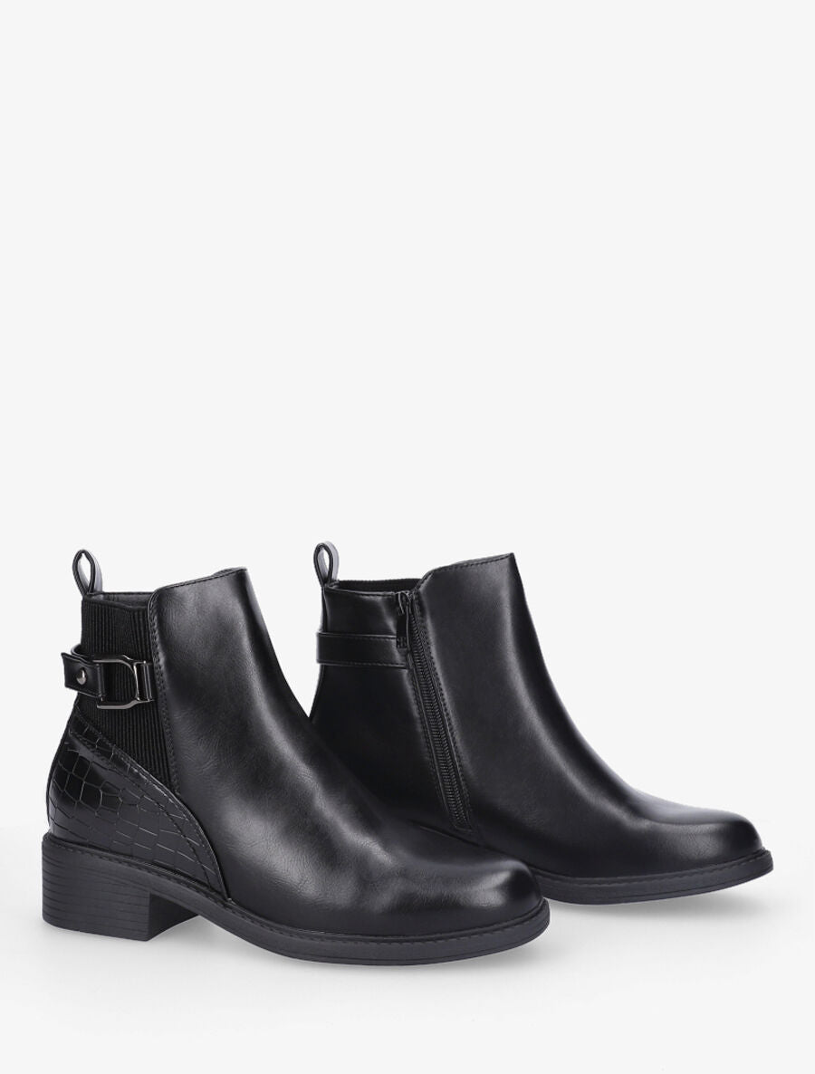 Bottines croco à boucle - Noir - 4