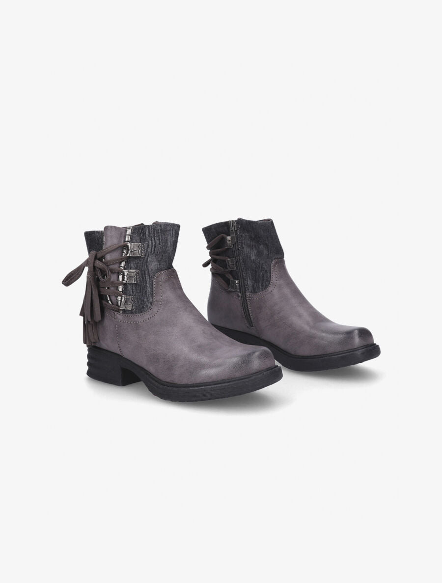 Bottines lacées bimatières noir - Marron - 4