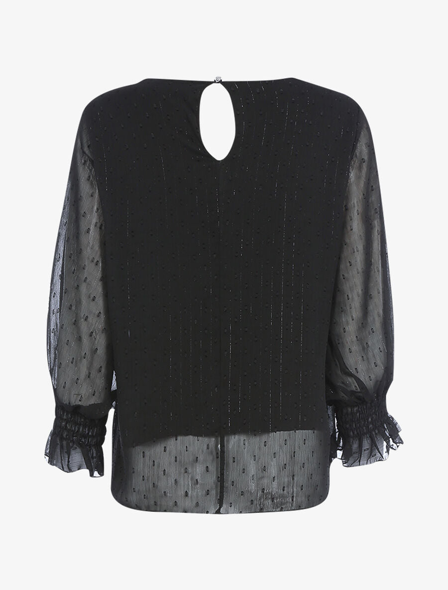 Blouse en voile poignets élastiqués - Noir - 2