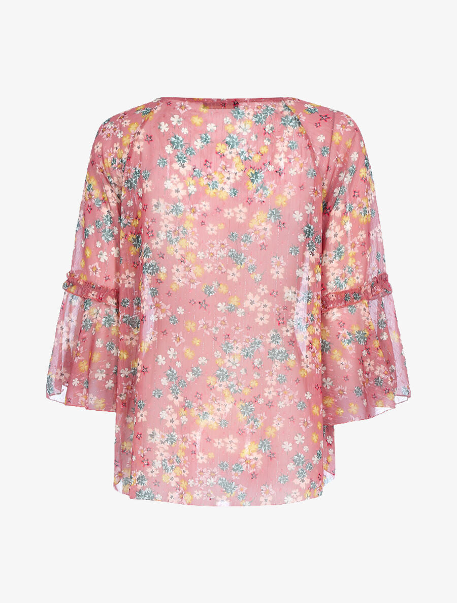 Blouse transparente en voile imprimé - Rose foncé - 2