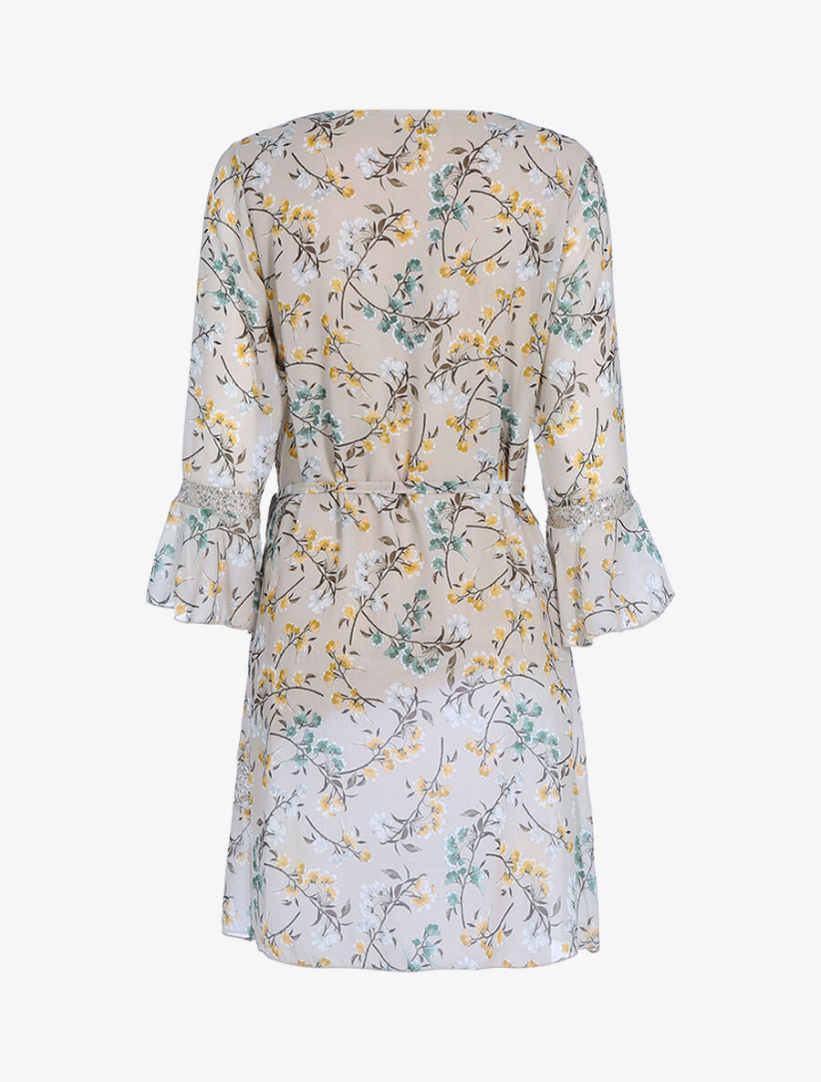 Robe à imprimé champêtre et sequins - Beige - 2