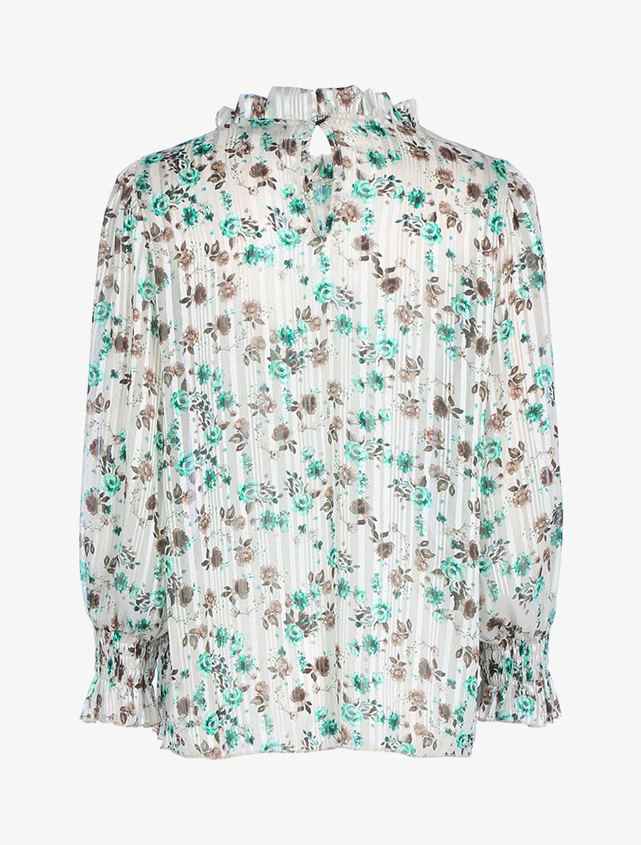 Blouse fleurie à encolure volantée - Beige - 2