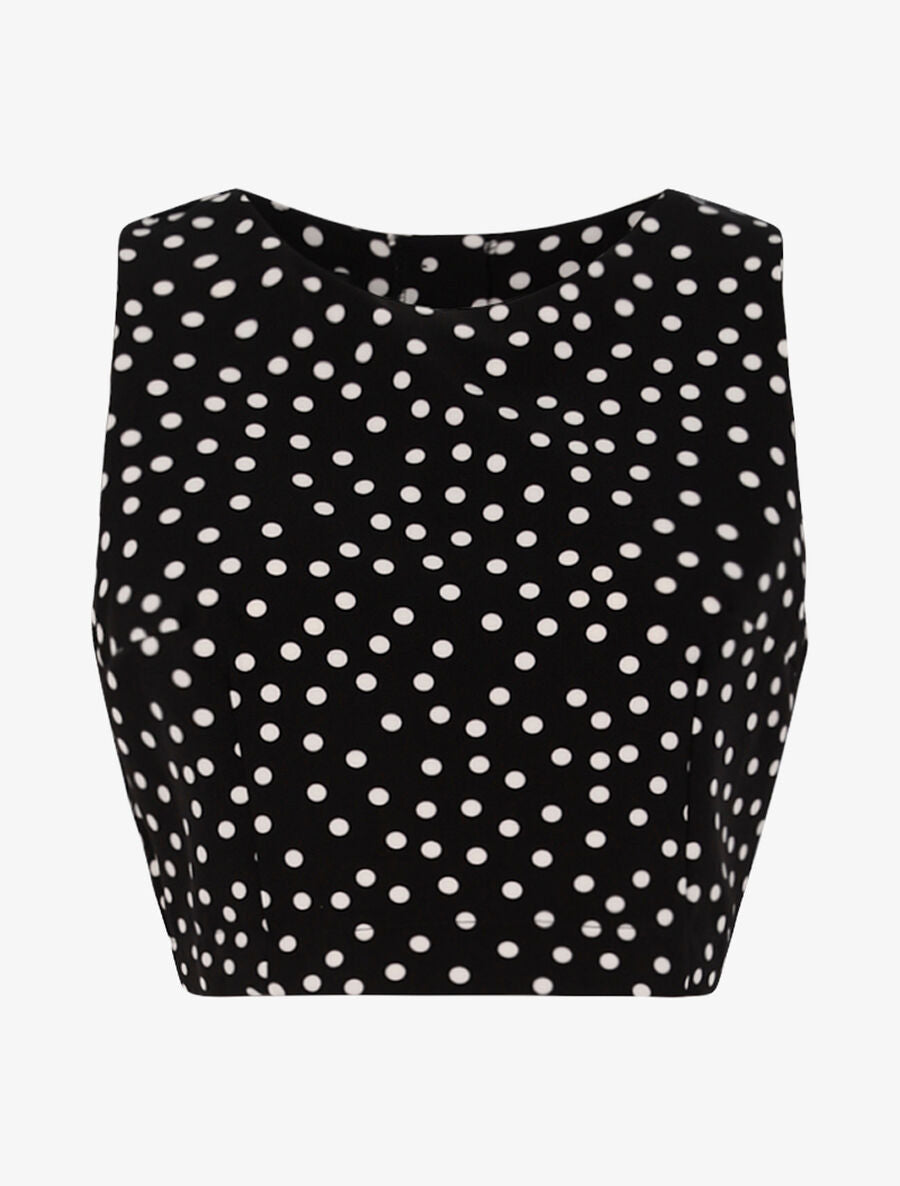 Crop top à imprimé pois - Noir - 1