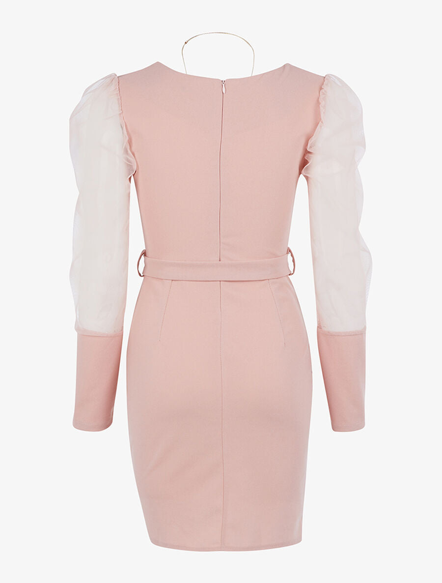 Robe à manches gigot en tulle - Rose - 2
