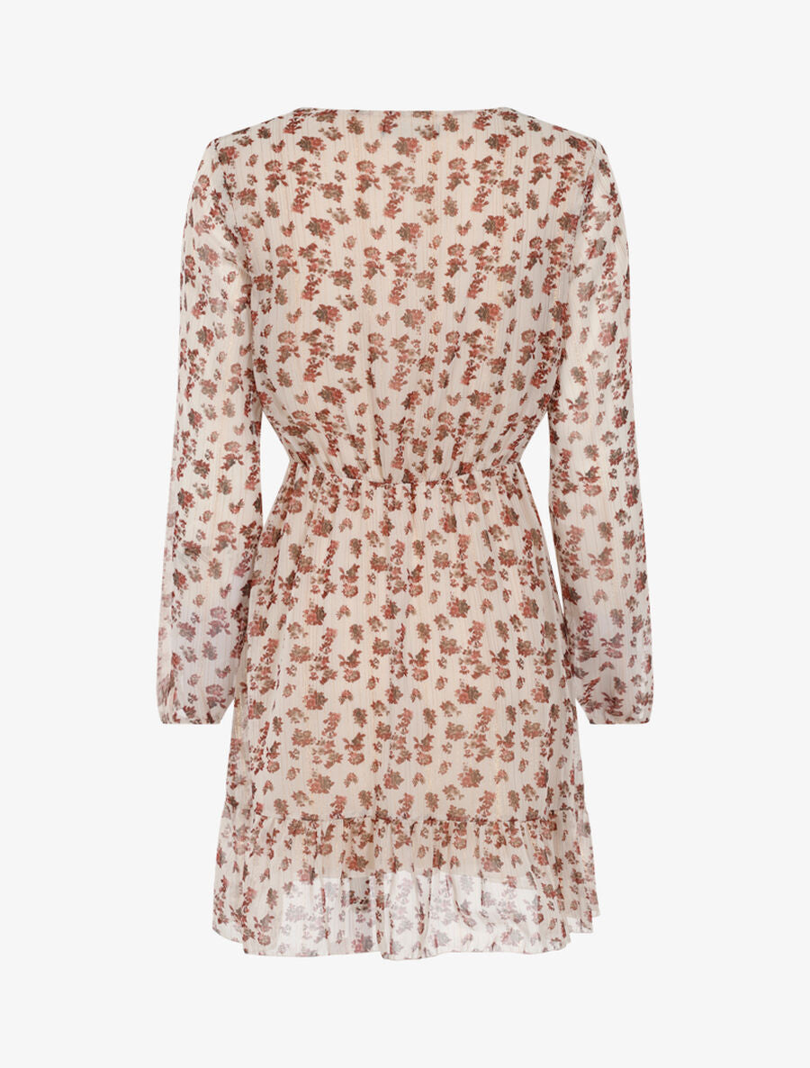 Robe à fleurs et décolleté dentelle - Beige - 2