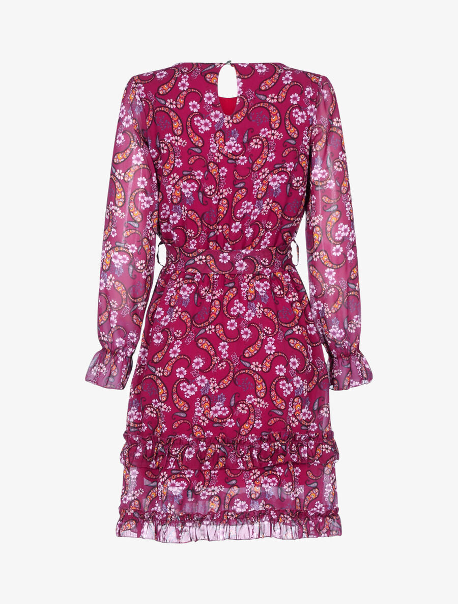 Robe volantée à imprimé fleuri - Rouge cerise - 2