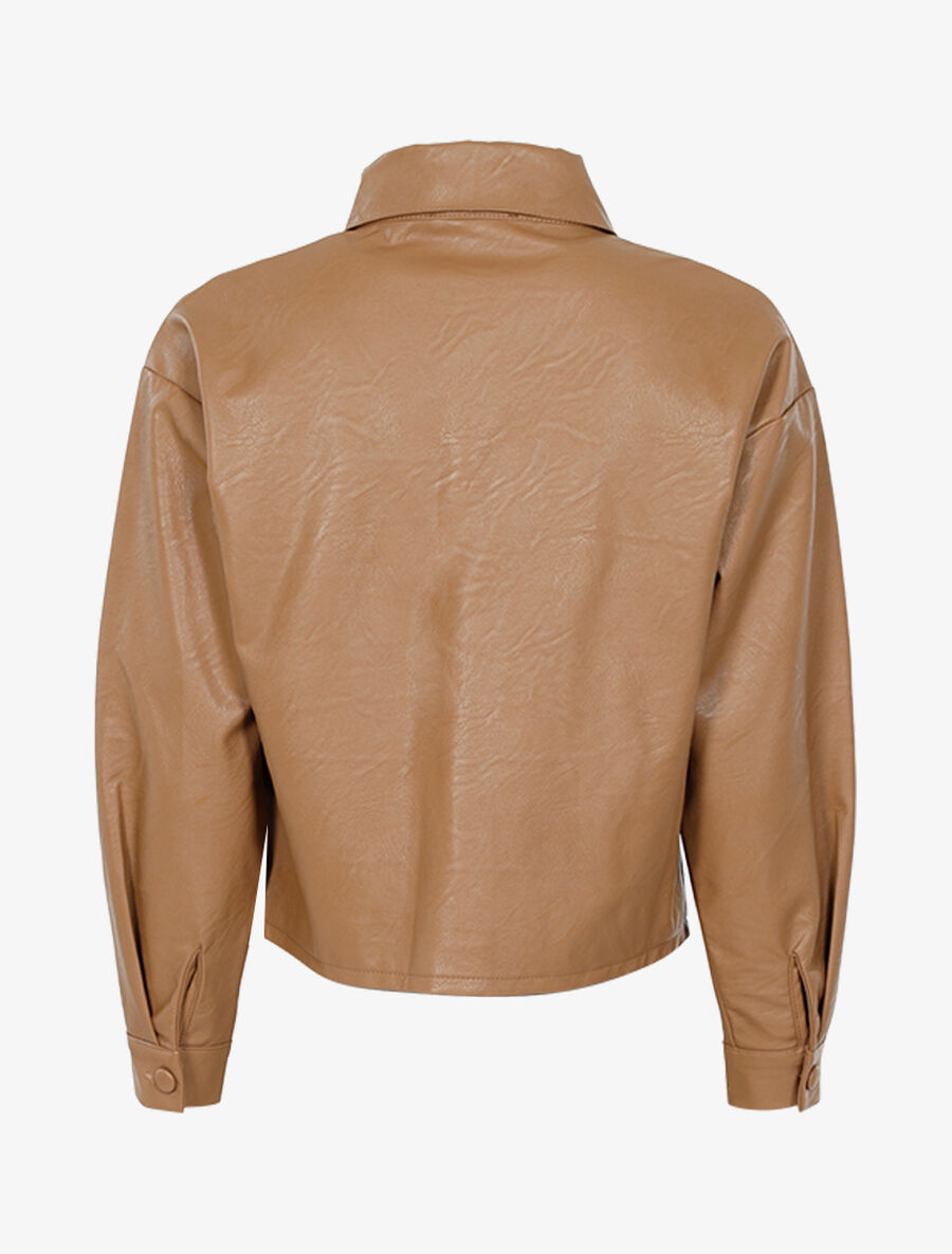 Veste boutonnée en simili - Camel - 2