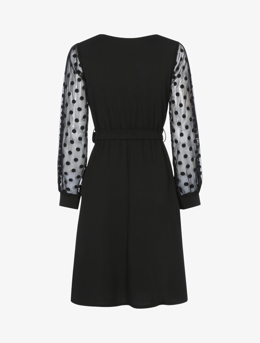 Robe fluide à manches transparentes à pois - Noir - 2