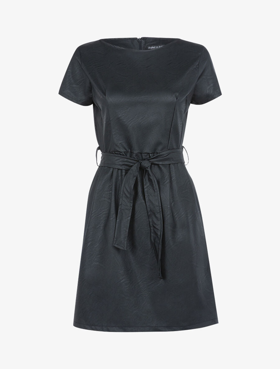 Robe classique en simili - Noir - 1
