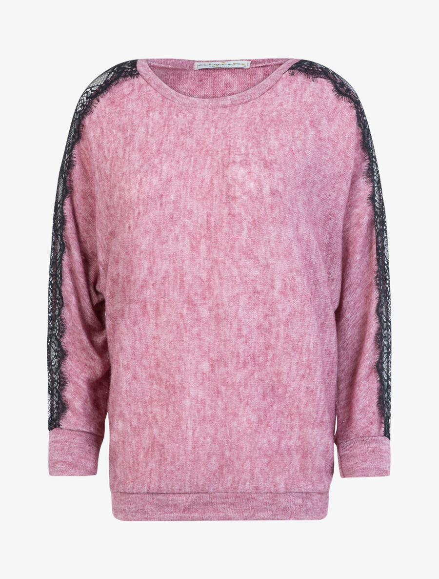 Pull à empiècements en dentelle ajourée - Rose - 1