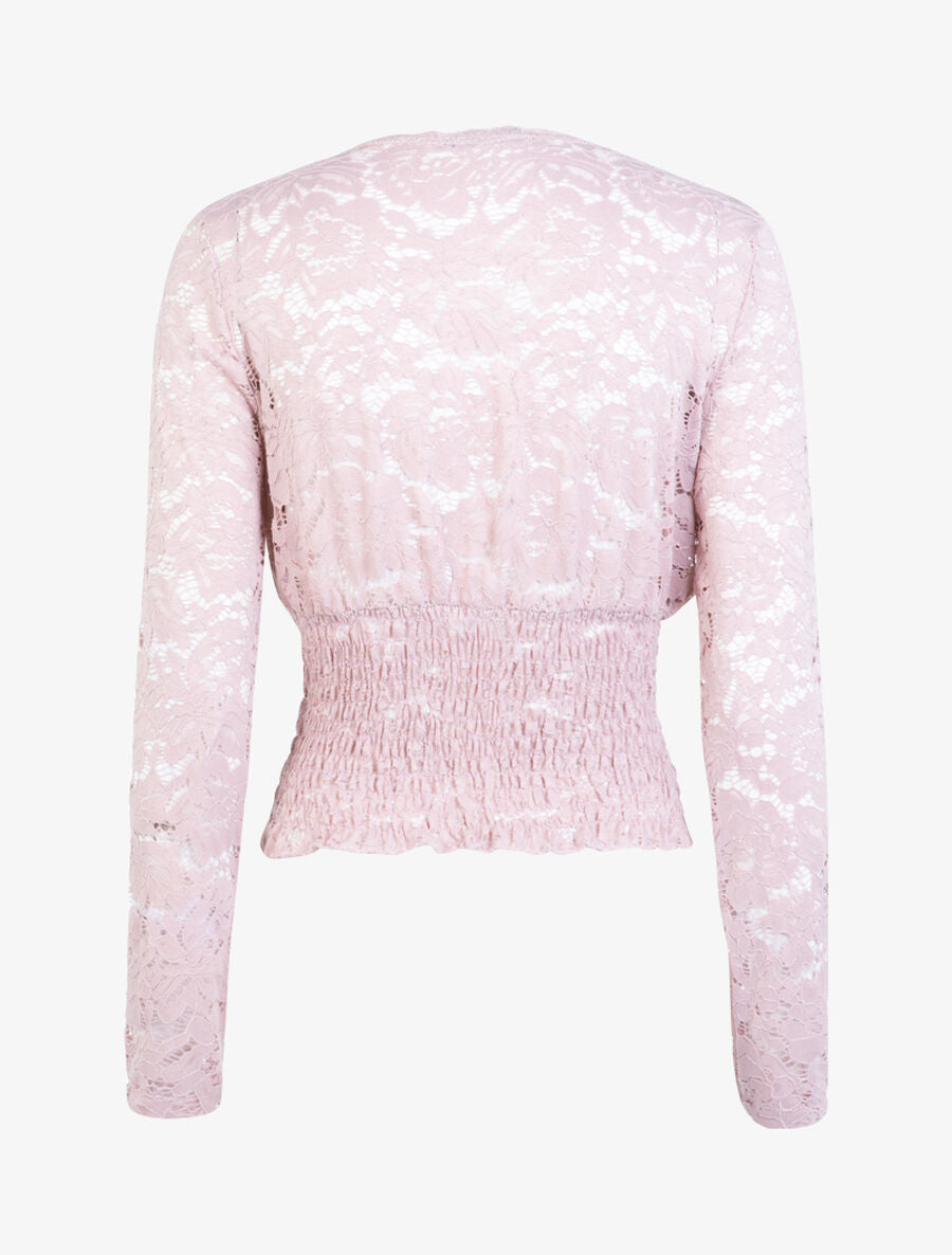 Crop top en dentelle festonnée - Rose - 2