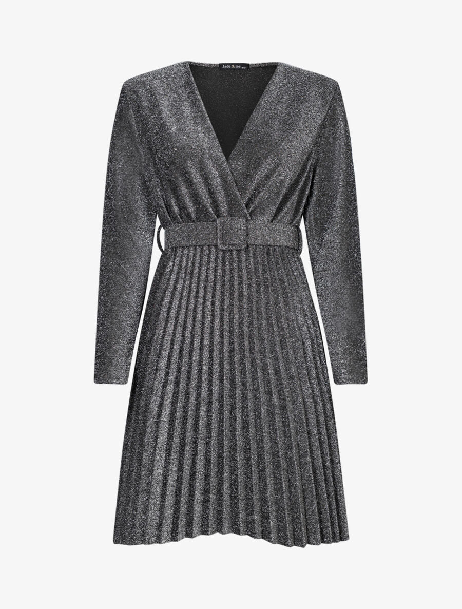 Robe pailletée à bas gaufré - Argent - 1