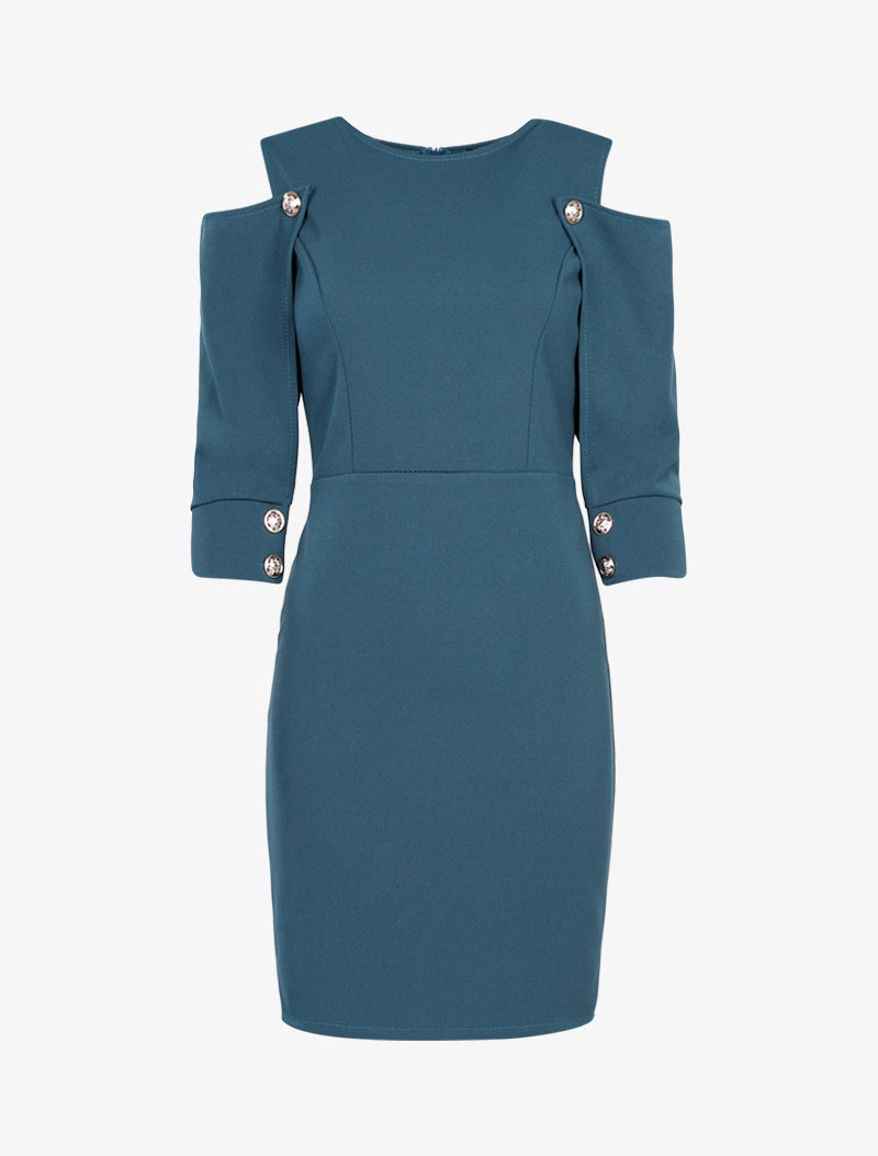 Robe à manches boutonnées - Bleu canard - 1