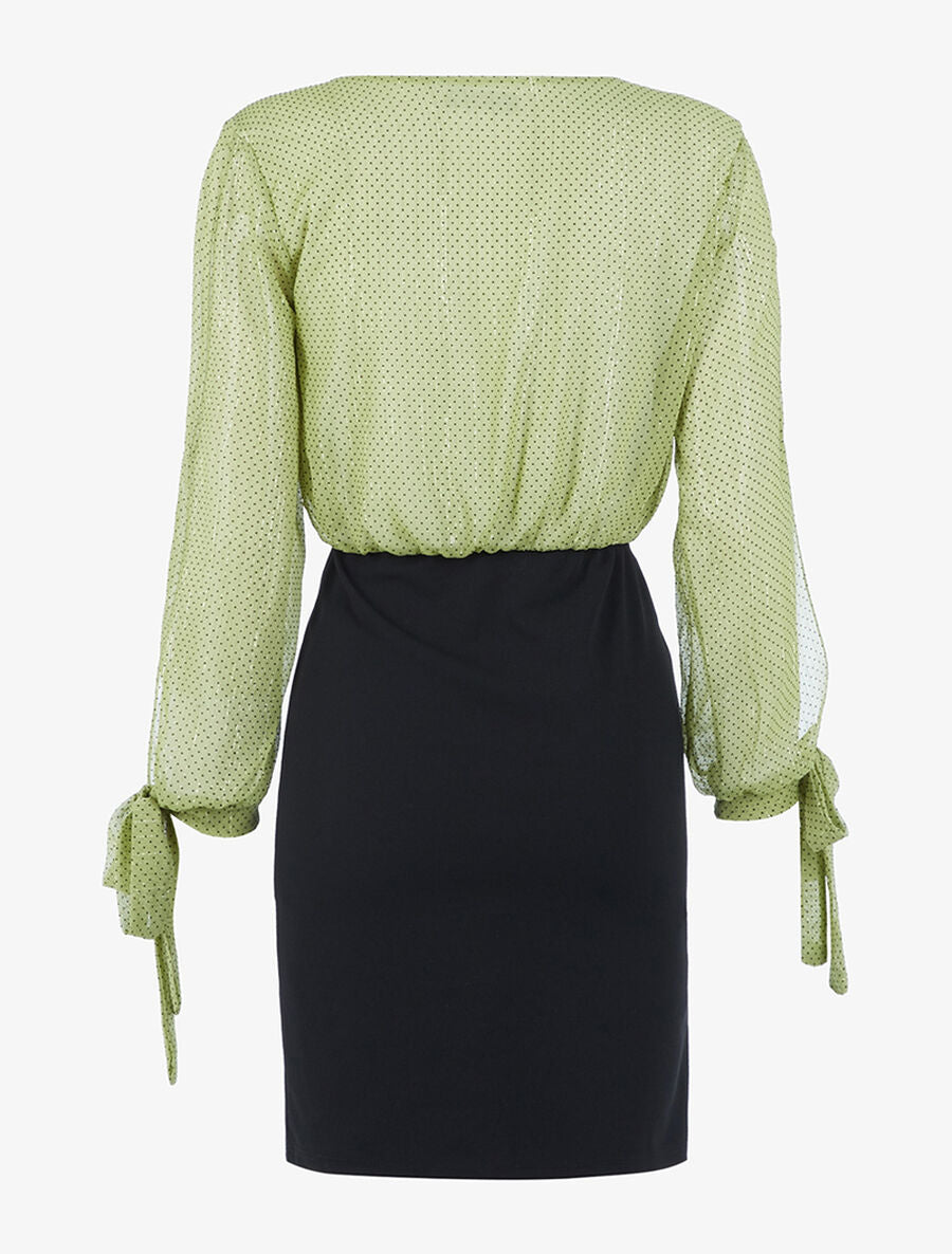 Robe buste tulle à pois - Vert/noir - 2