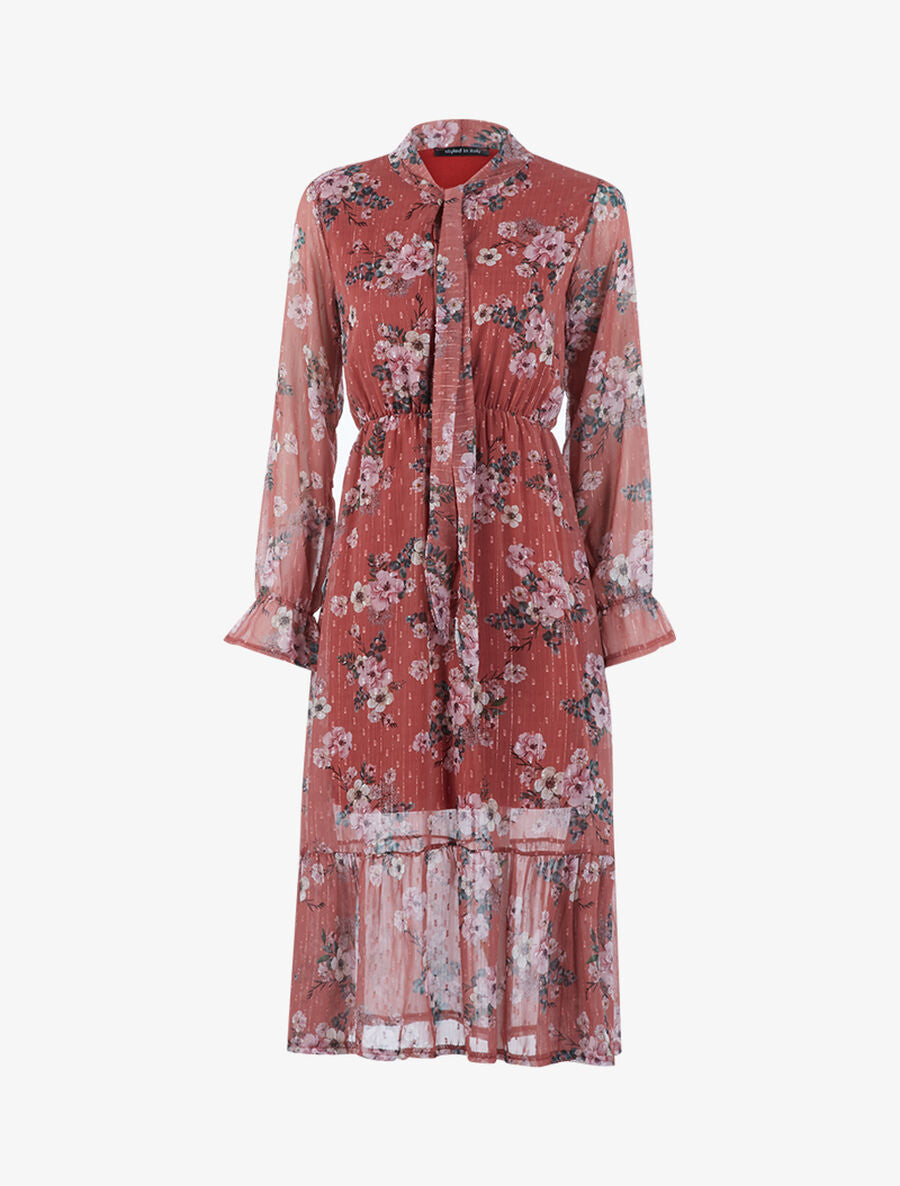 Robe longue fleurie en voile - Rose - 2
