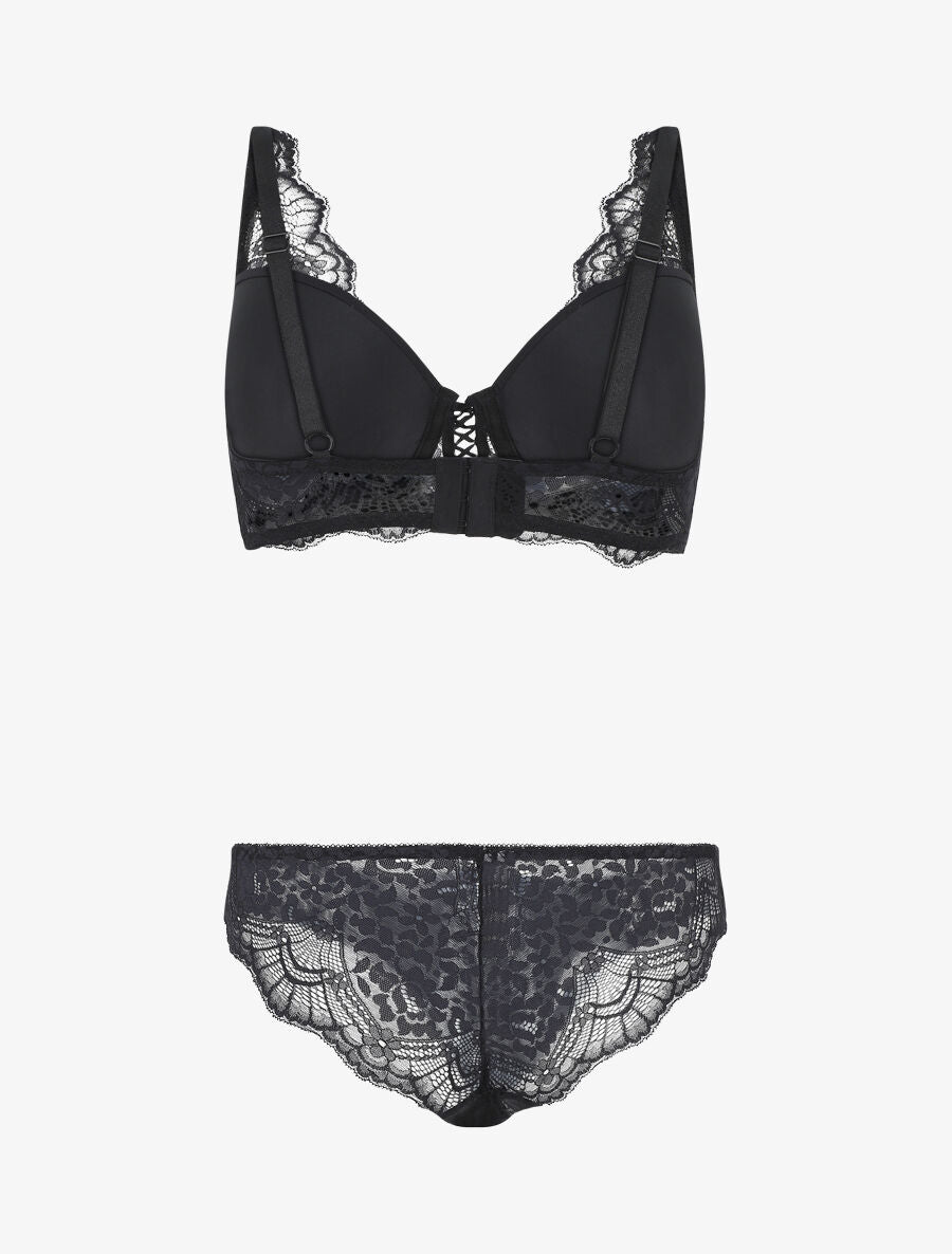 Ensemble push up en dentelle à détail noeud - Noir - 2