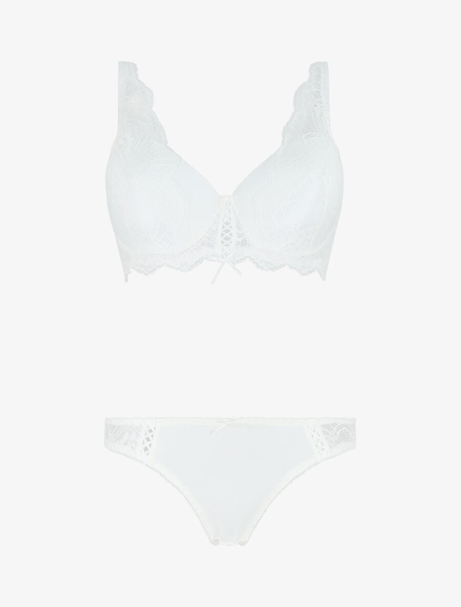 Ensemble push up en dentelle à détail noeud - Blanc - 1