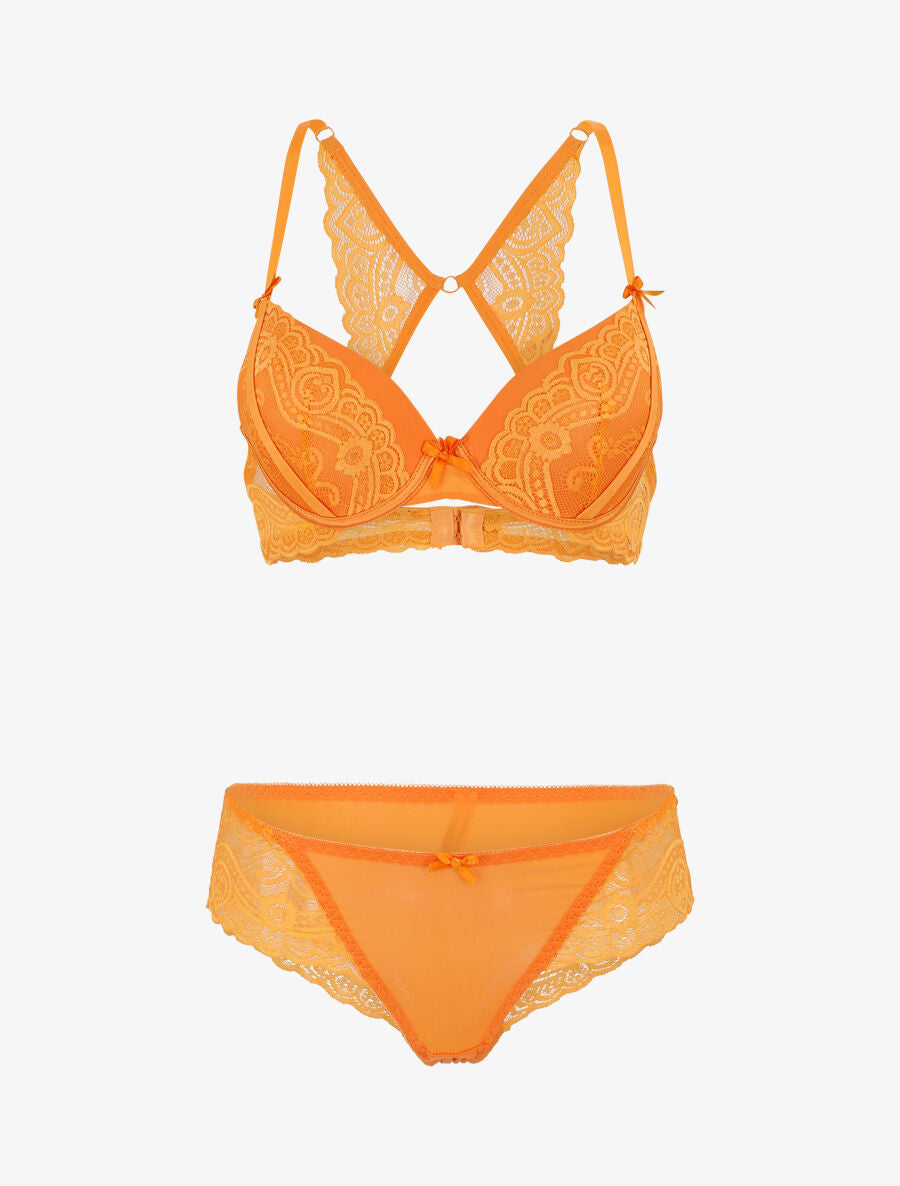 Ensemble push up dos nageur en dentelle - Orange - 1