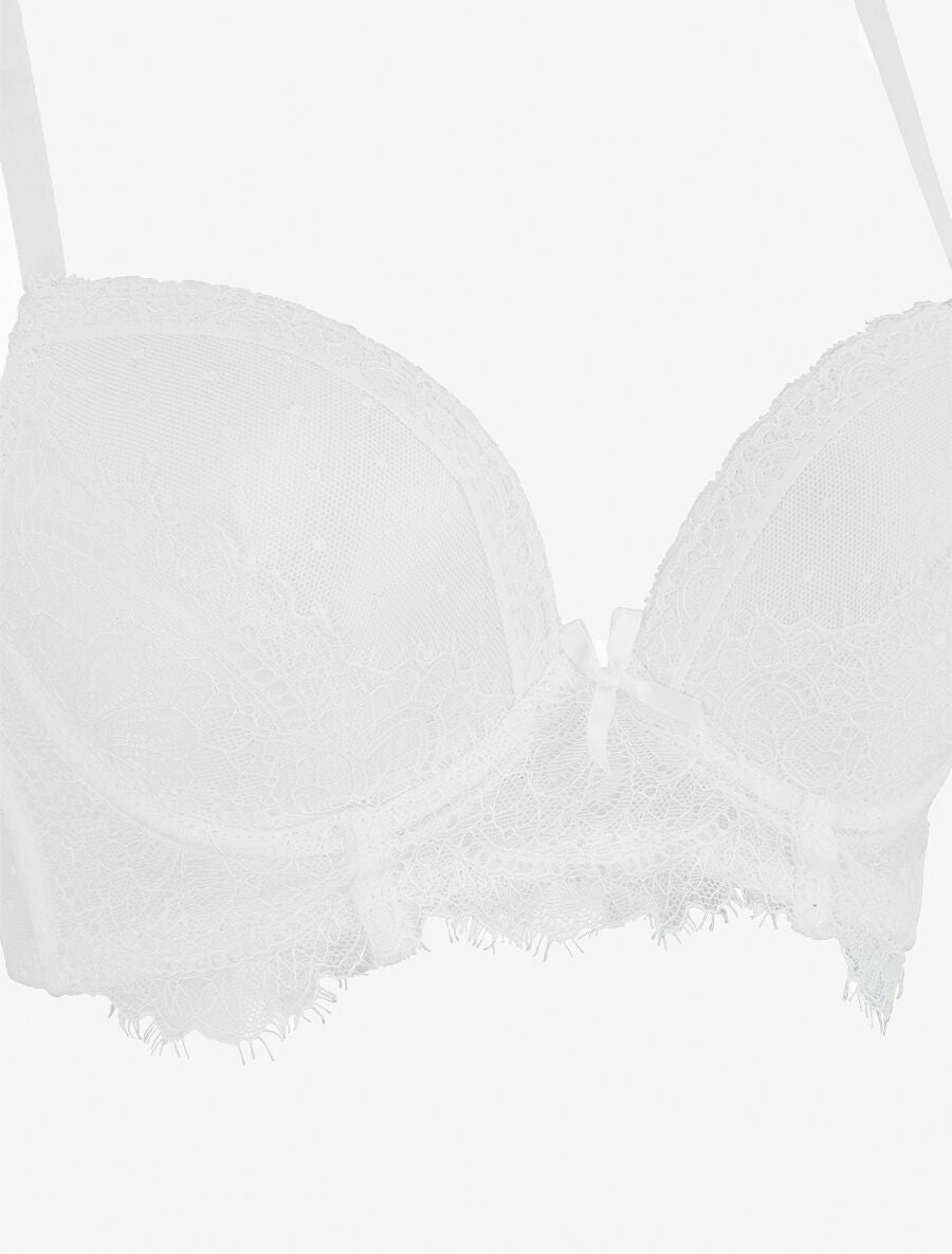 Ensemble push up bande en dentelle et noeud - Blanc - 3