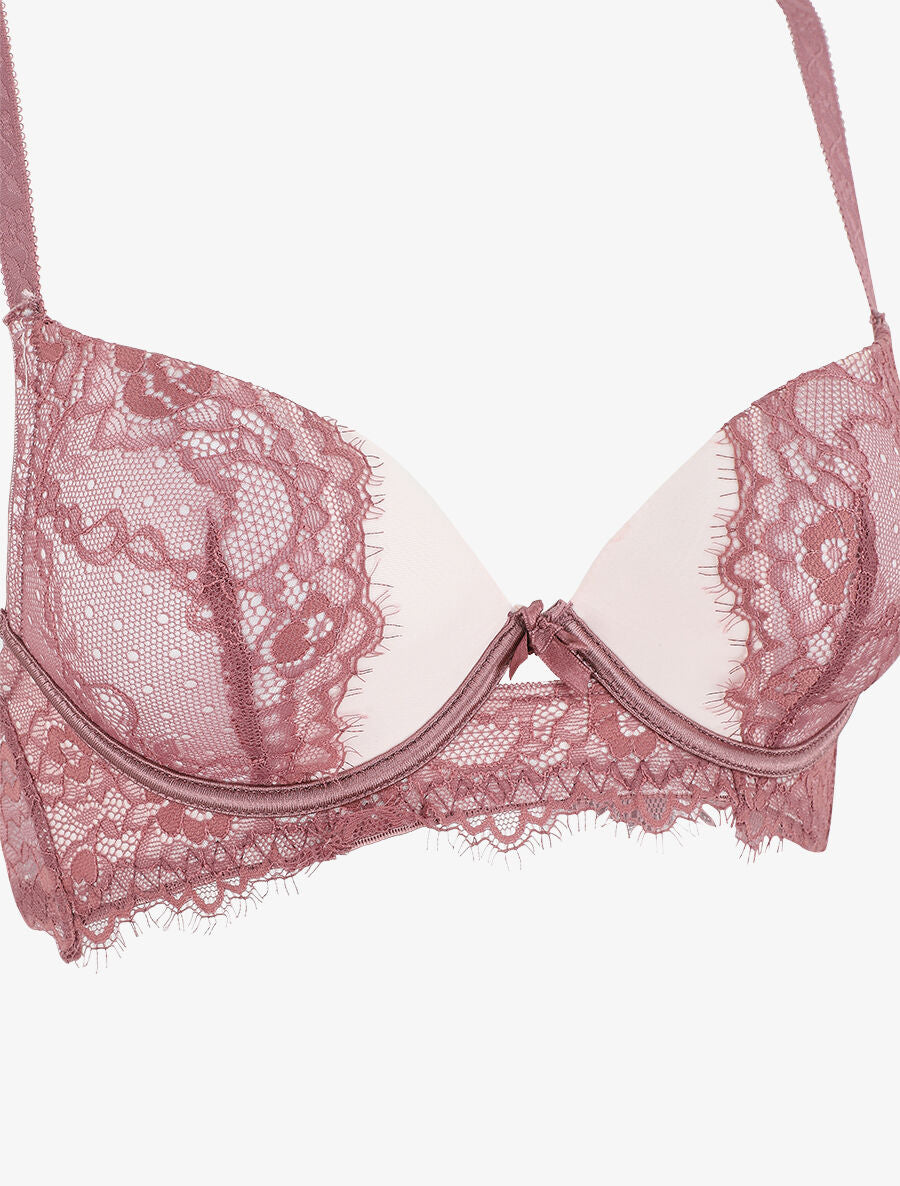 Ensemble soutien-gorge push up et culotte en dentelle - Rose - 4
