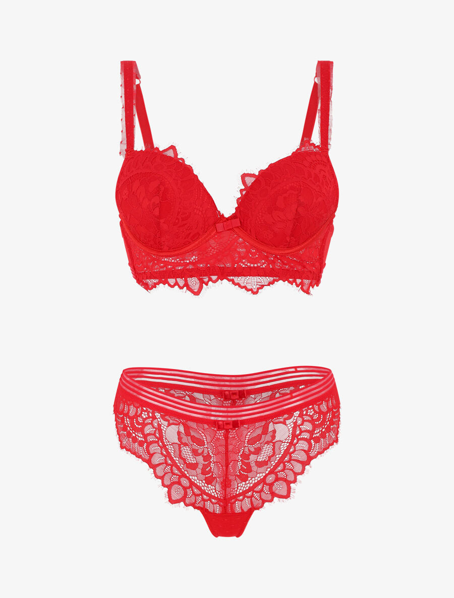 Ensemble push up bande en dentelle - Rouge - 2