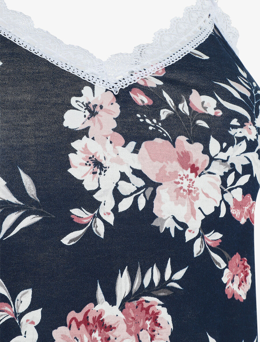 Ensemble pyjama en dentelle à motif floral - Marine - 3