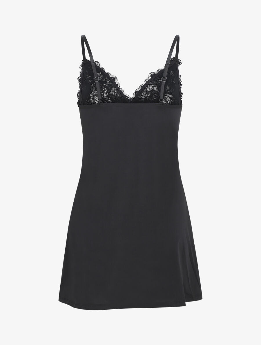 Robe nuisette unie et haut en dentelle - Noir - 2