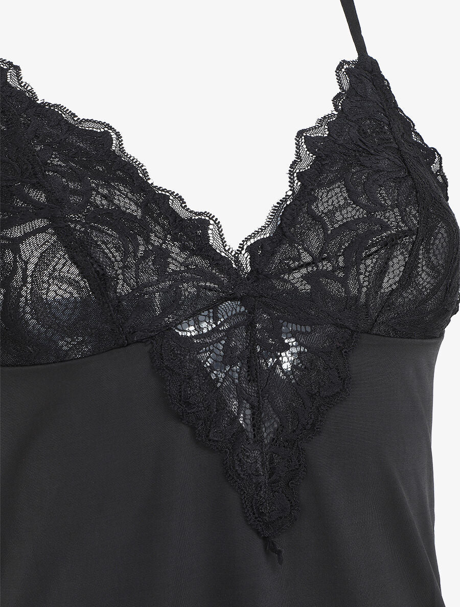 Robe nuisette unie et haut en dentelle - Noir - 3