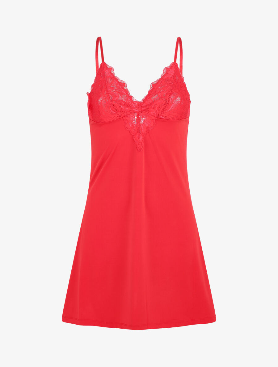 Robe nuisette unie et haut en dentelle - Rouge - 1
