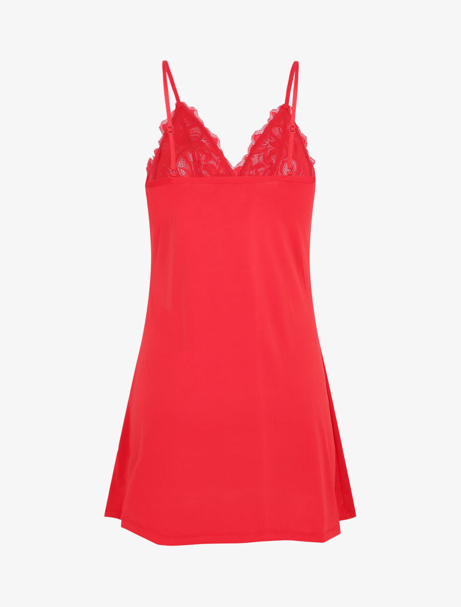 Robe nuisette unie et haut en dentelle - Rouge - 2