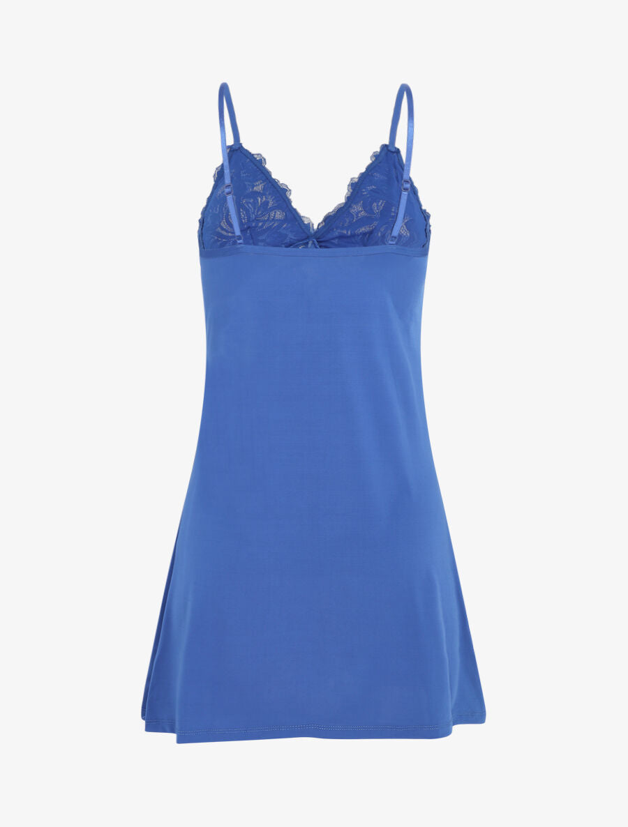 Robe nuisette unie et haut en dentelle - Marine - 2