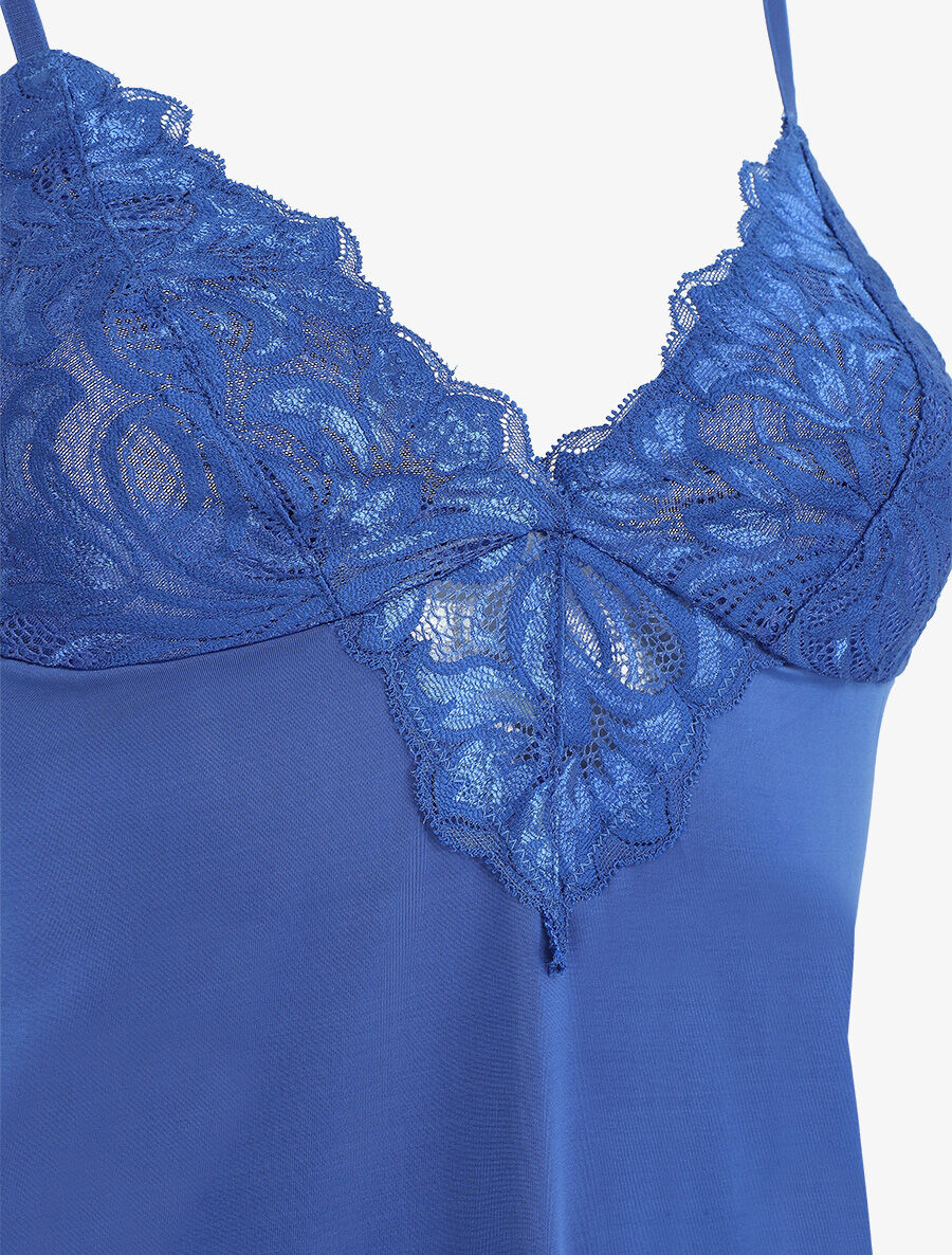 Robe nuisette unie et haut en dentelle - Marine - 3