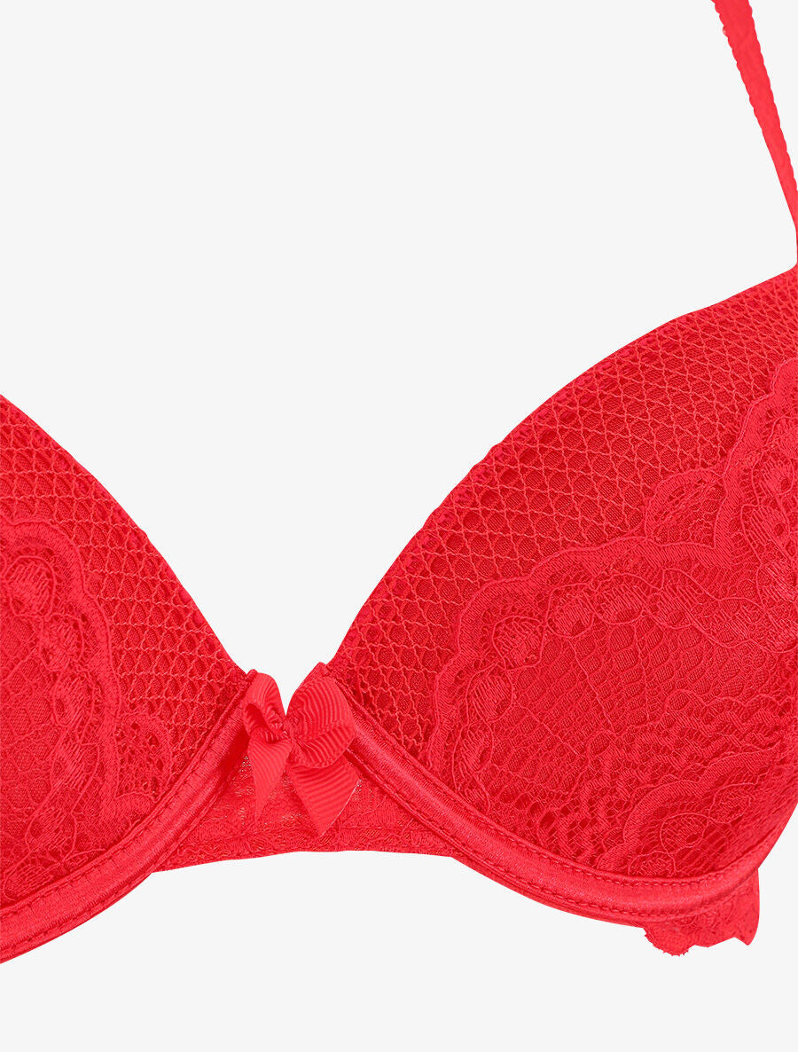 Ensemble push up à motif floral et dentelle - Rouge - 4