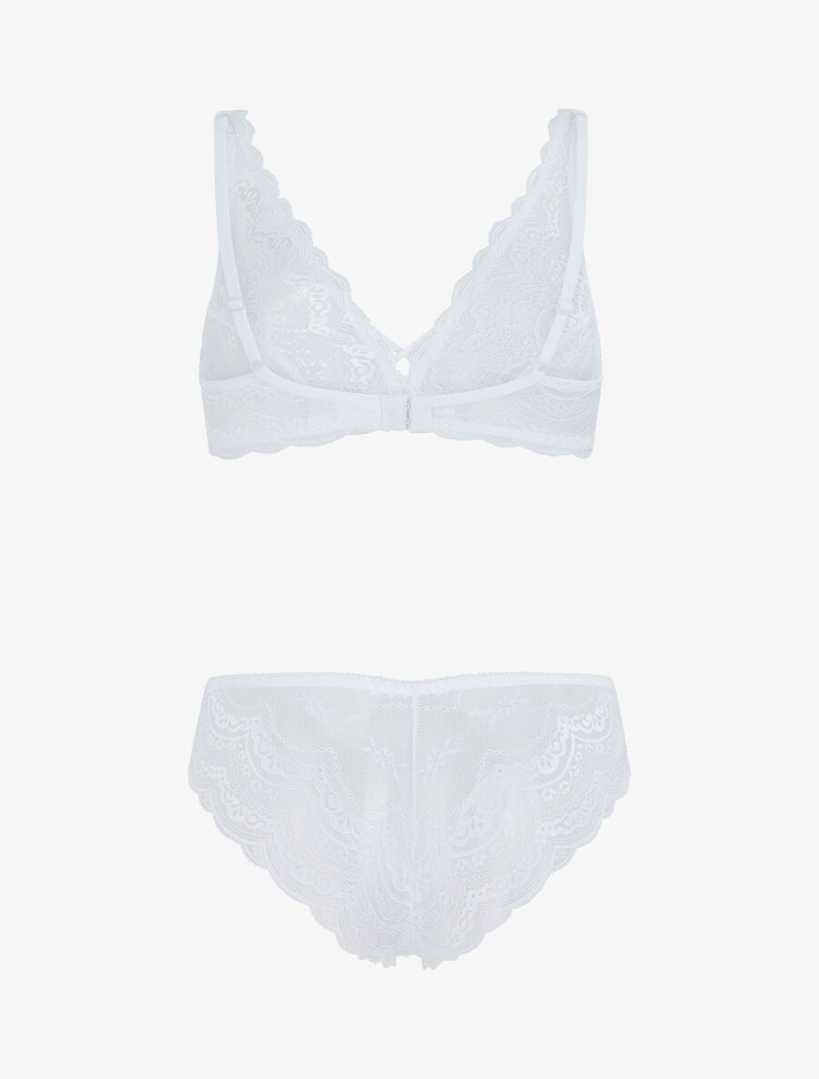Ensemble en dentelle fleurie - Blanc - 3