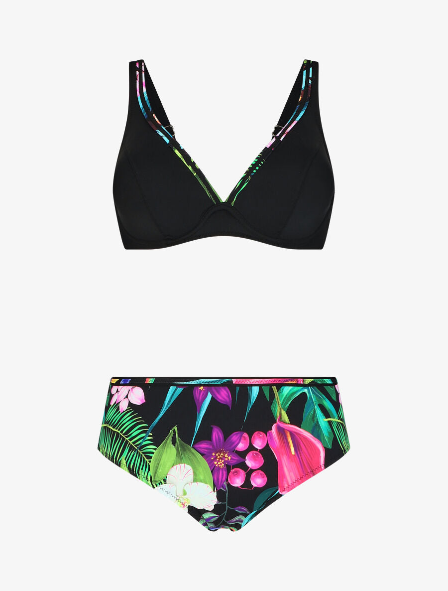 Bikini à imprimé tropical - Noir - 5