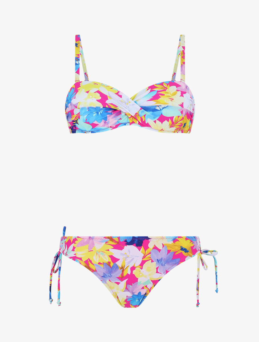 Bikini torsadé à fleurs - Rose fluo - 3