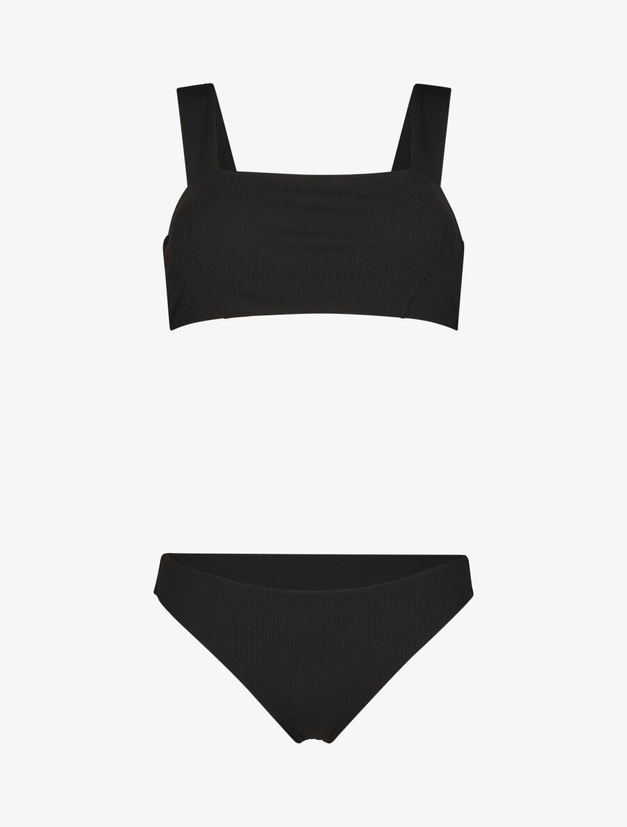 Bikini uni côtelé - Noir - 4