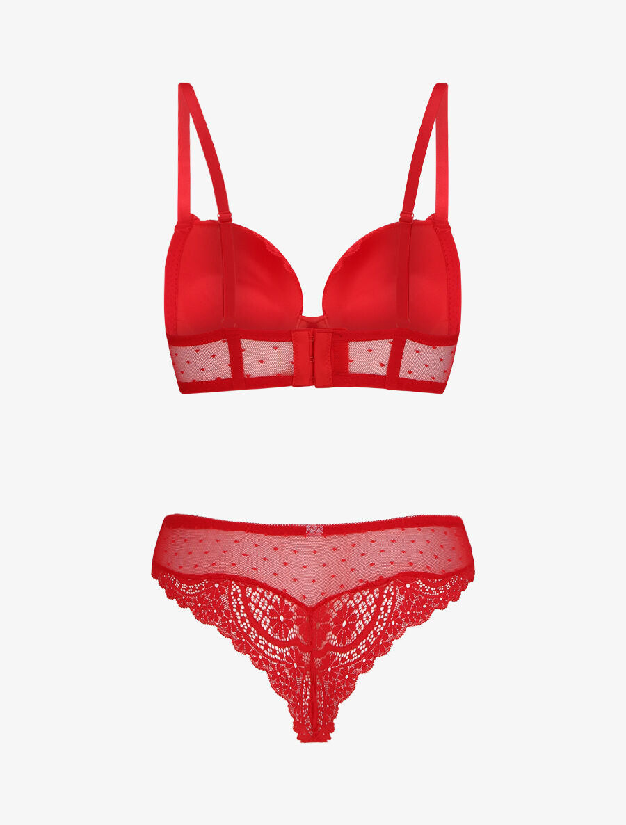 Ensemble soutien-gorge et tanga en dentelle - Rouge - 2