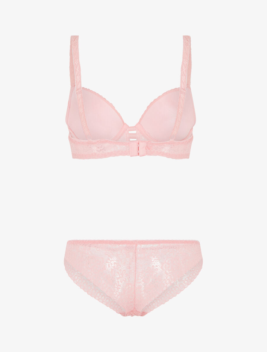 Ensemble soutien-gorge et culotte en dentelle - Rose - 2