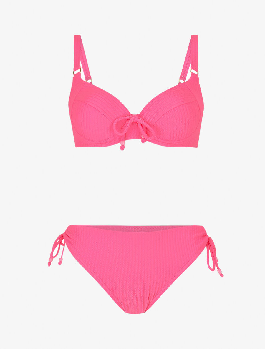 Bikini uni effet texturé - Rose - 1