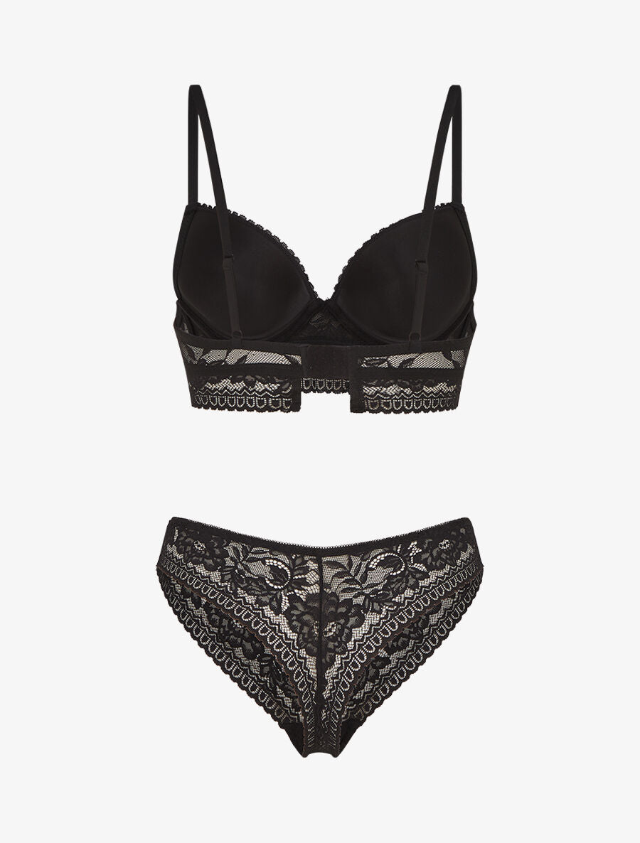 Ensemble soutien-gorge et tanga et bijoux coeurs - Noir - 2