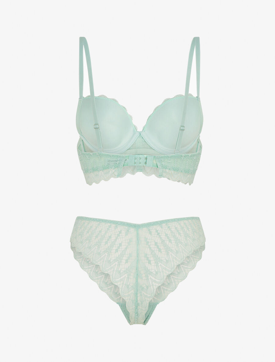 Ensemble soutien-gorge et tanga en dentelle ajourée - Vert d&
